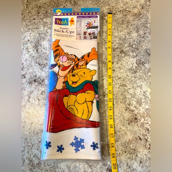 Disney Jumbo Stick Ups Pooh Tigger Sled Winter Disney Wall Decor Vintage 1990's - Picture 1 of 13